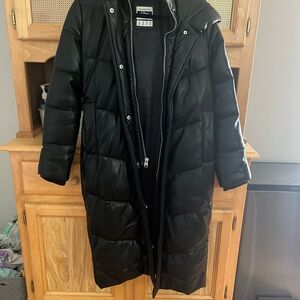 Abercrombie & Fitch Black Vegan Leather Puffer Coat